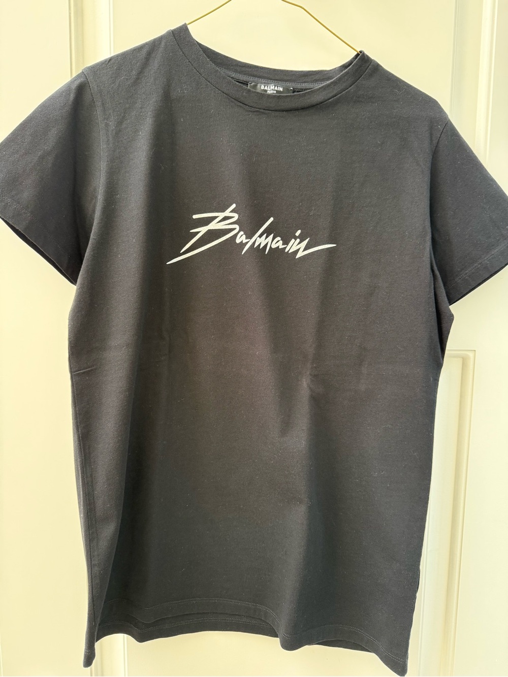 Balmain Black Tee with silver Script Logo
